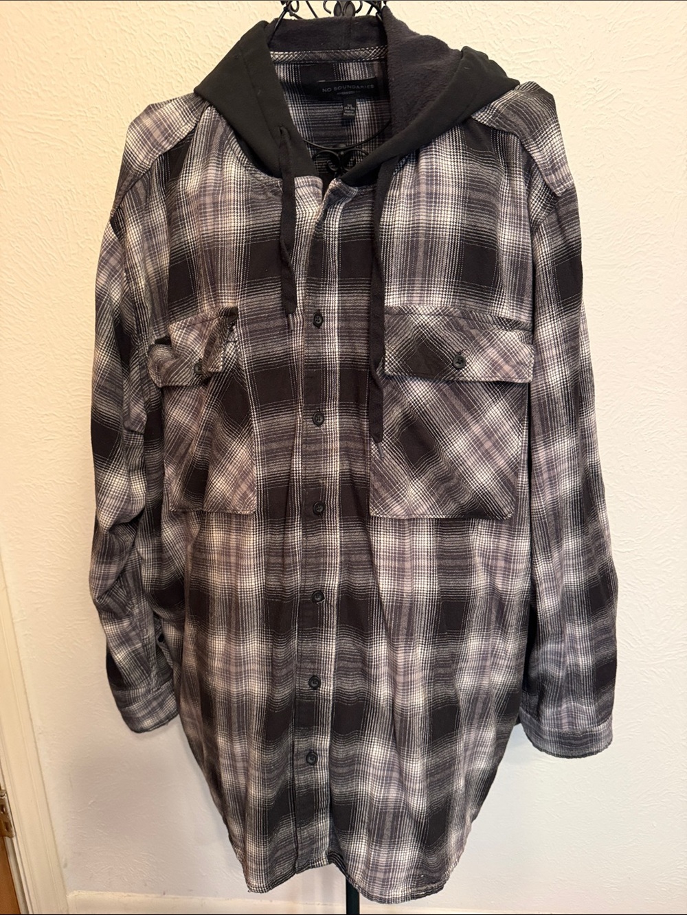 ⚽️⚽️⚽️BOGOHO⚽️⚽️⚽️No Boundaries  Plaid Hooded Flannel Shirt Jacket-3XL